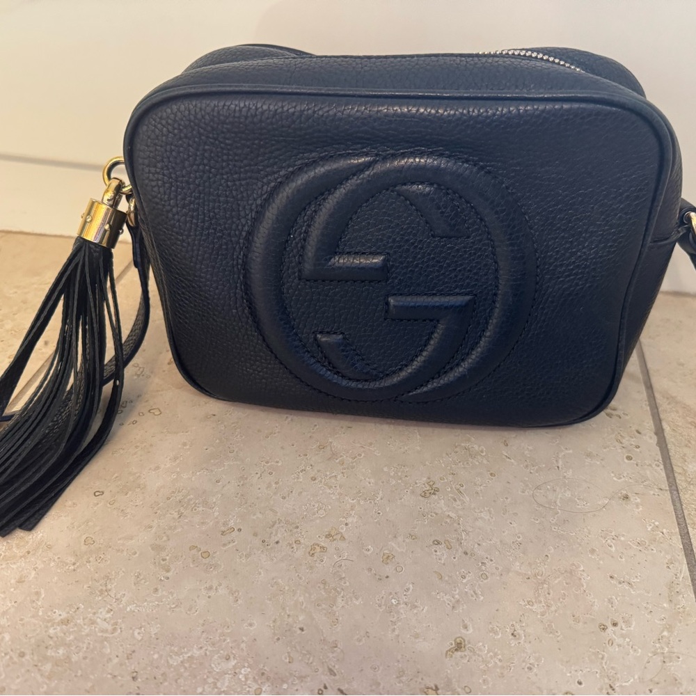 Gucci Black Crossbody Disco Bag with Iconic GG Logo and Tassel